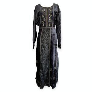 Vintage Velvet Empire Waist Tie-back Renfest Dress Abaya